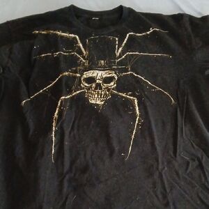 Black T-Shirt with Gold Skull and Spider Design